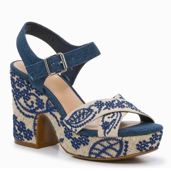 Impo Shoes - Impo Orinda Platform Sandal Beige Navy Floral Size 8